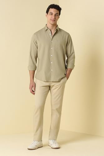 Men Beige Classic Fit Solid Full Sleeves Casual Shirt