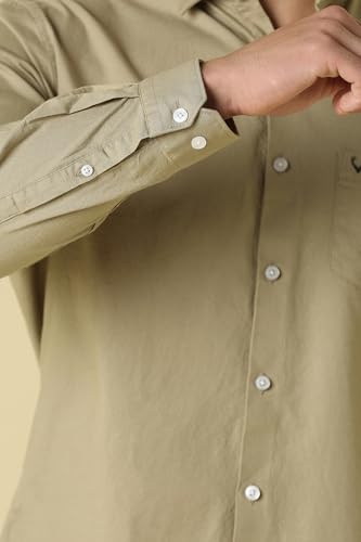 Men Beige Classic Fit Solid Full Sleeves Casual Shirt