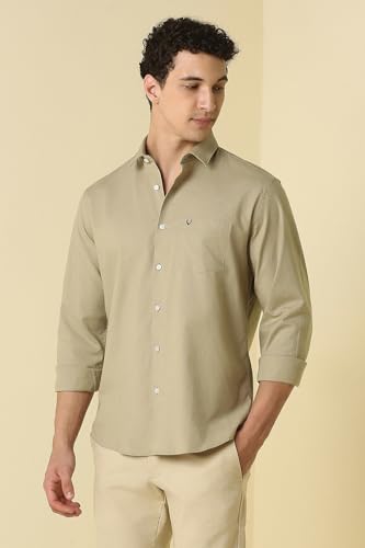 Men Beige Classic Fit Solid Full Sleeves Casual Shirt