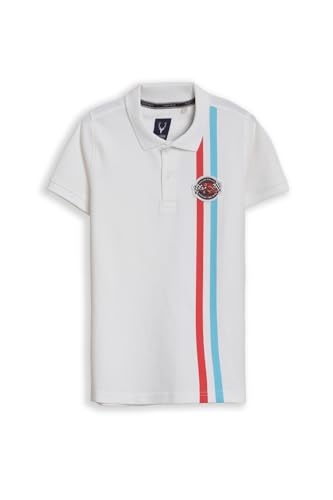 Boys White Stripe Polo Neck T-Shirt