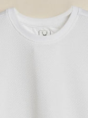 Boys White Textured Crew Neck T-Shirt