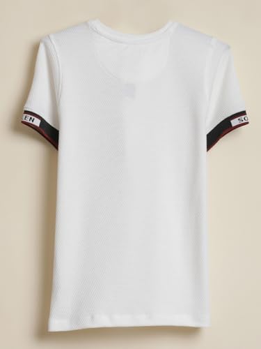 Boys White Textured Crew Neck T-Shirt