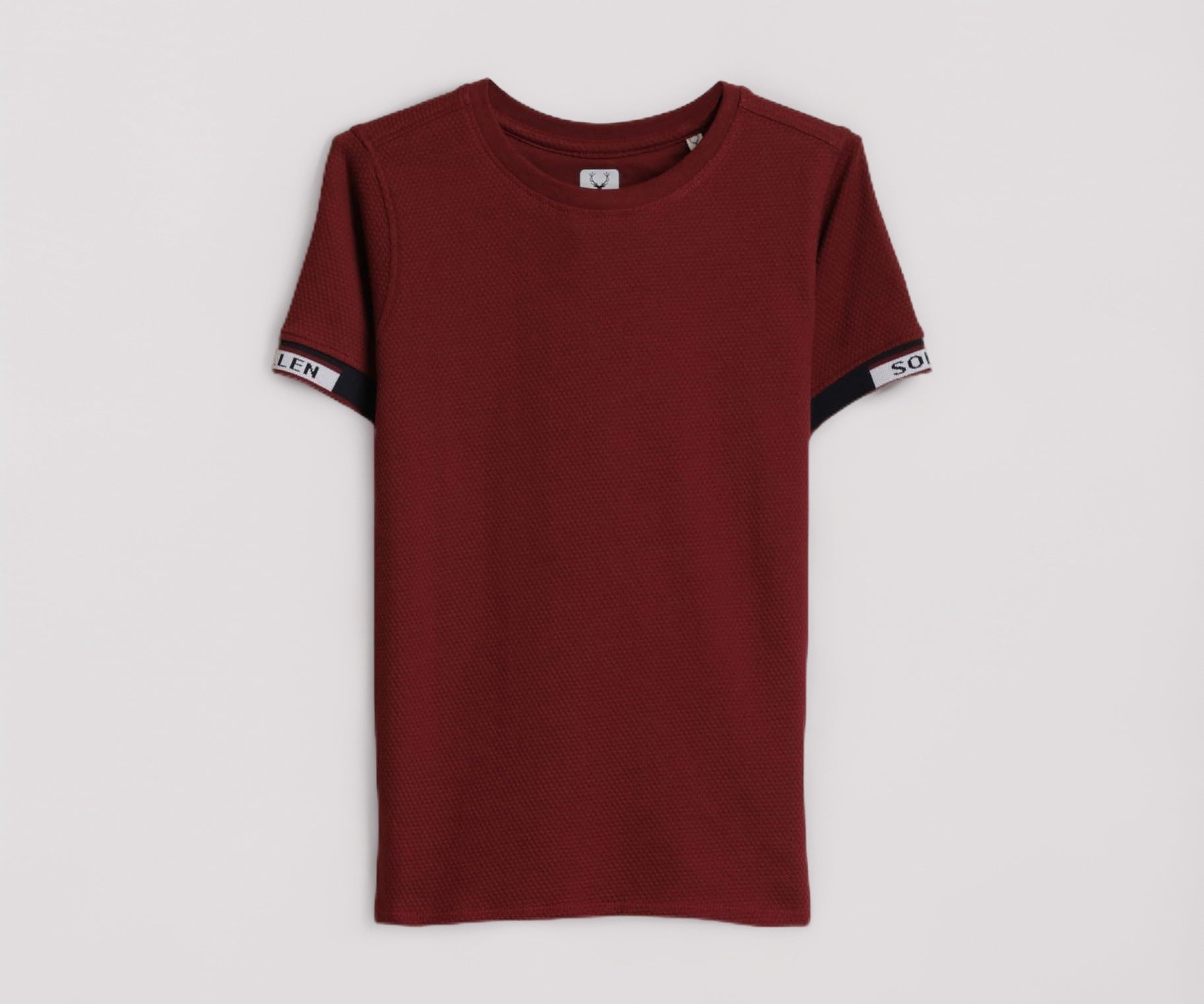 Boys Maroon Textured Crew Neck T-Shirt
