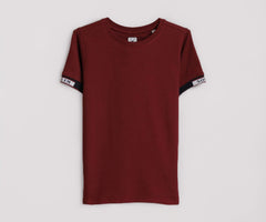 Boys Maroon Textured Crew Neck T-Shirt