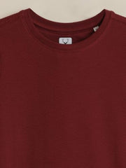 Boys Maroon Textured Crew Neck T-Shirt