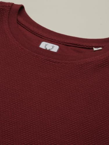 Boys Maroon Textured Crew Neck T-Shirt