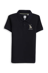 Boys Navy Embroidered Polo Neck T-Shirt