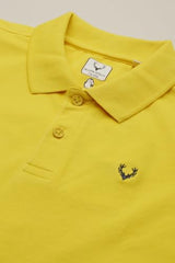 Boys Yellow Textured Polo Neck T-Shirt