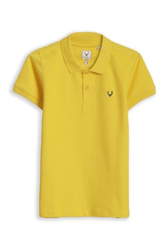 Boys Yellow Textured Polo Neck T-Shirt