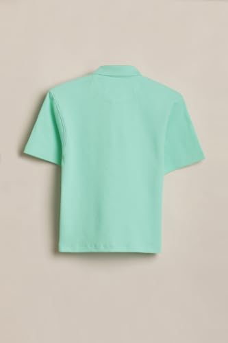 Boys Green Textured Polo Neck T-Shirt