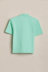 Boys Green Textured Polo Neck T-Shirt