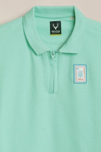 Boys Green Textured Polo Neck T-Shirt