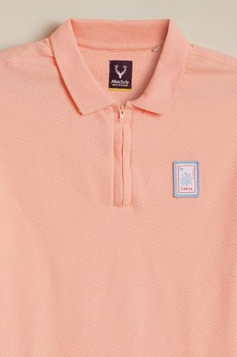 Boys Peach Textured Polo Neck T-Shirt