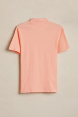 Boys Peach Textured Polo Neck T-Shirt