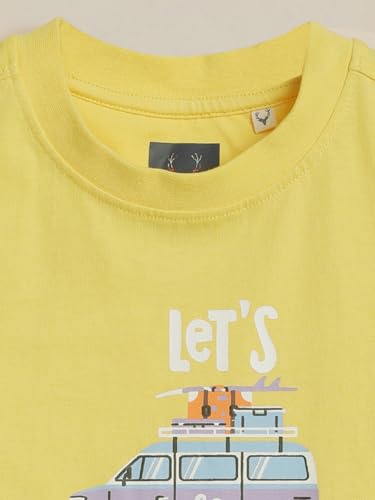Boys Yellow Graphic Print Crew Neck T-Shirt