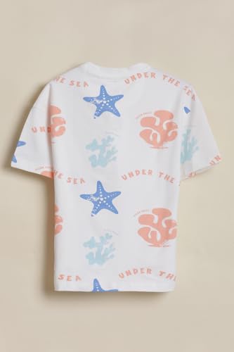 Boys White Print Crew Neck T-Shirt