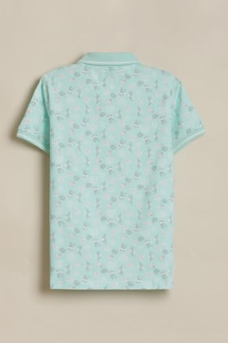 Boys Light Blue Print Polo Neck T-Shirt