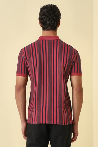 Men Red Stripe Polo Neck T-Shirt