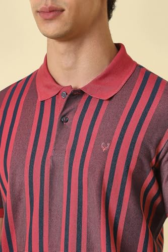 Men Red Stripe Polo Neck T-Shirt