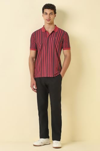 Men Red Stripe Polo Neck T-Shirt