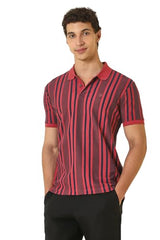Men Red Stripe Polo Neck T-Shirt