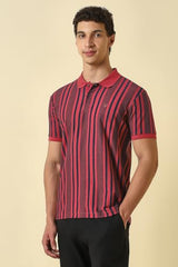 Men Red Stripe Polo Neck T-Shirt