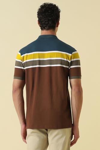 Men Multicolor Stripe Polo Neck T-Shirt