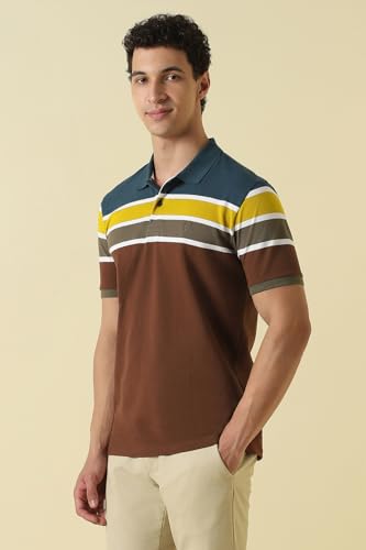 Men Multicolor Stripe Polo Neck T-Shirt