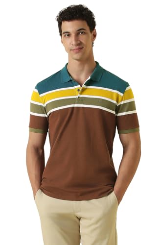 Men Multicolor Stripe Polo Neck T-Shirt