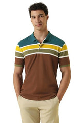 Men Multicolor Stripe Polo Neck T-Shirt