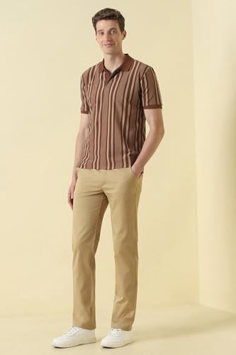 Men Brown Stripe Polo Neck T-Shirt