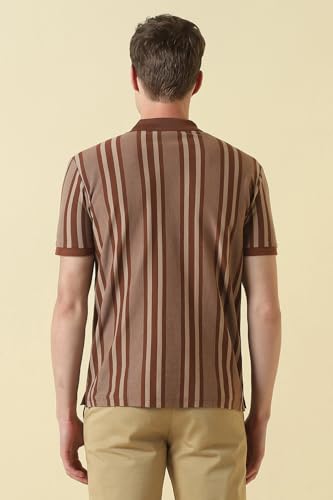 Men Brown Stripe Polo Neck T-Shirt