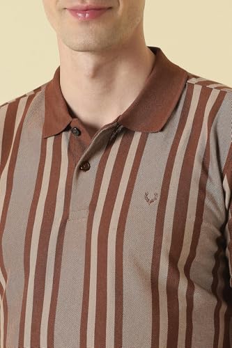 Men Brown Stripe Polo Neck T-Shirt