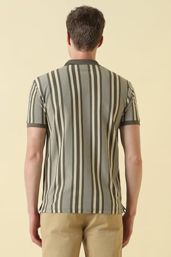 Men Olive Stripe Polo Neck T-Shirt