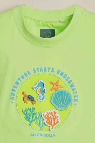 Boys Light Green Embroidered Crew Neck T-Shirt