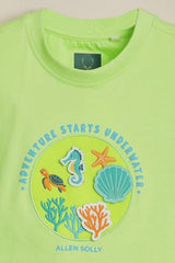 Boys Light Green Embroidered Crew Neck T-Shirt