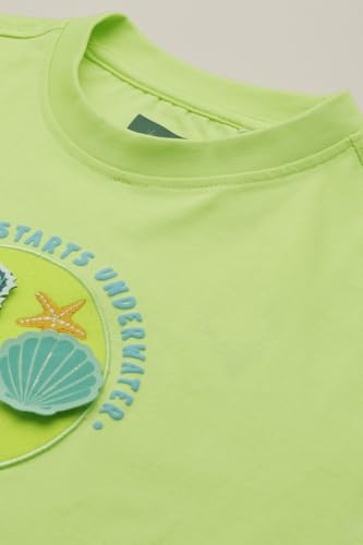 Boys Light Green Embroidered Crew Neck T-Shirt