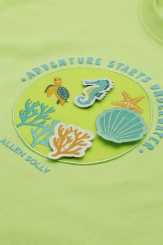 Boys Light Green Embroidered Crew Neck T-Shirt