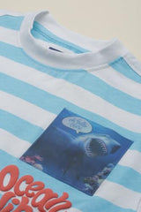 Boys Light Blue Stripe Crew Neck T-Shirt