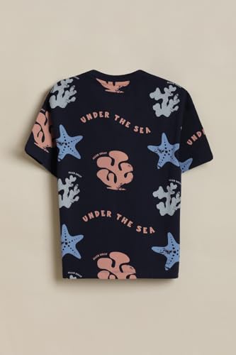 Boys Navy Print Crew Neck T-Shirt