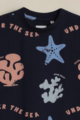 Boys Navy Print Crew Neck T-Shirt