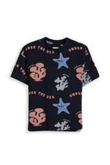 Boys Navy Print Crew Neck T-Shirt
