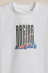 Boys White Graphic Print Crew Neck T-Shirt