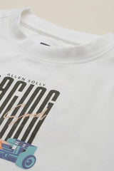 Boys White Graphic Print Crew Neck T-Shirt