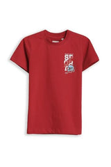 Boys Red Graphic Print Crew Neck T-Shirt