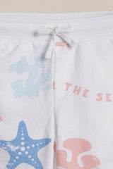 Boys White Print Shorts