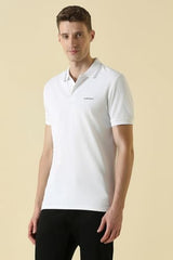 Men White Textured Polo Neck T-Shirt