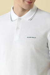 Men White Textured Polo Neck T-Shirt