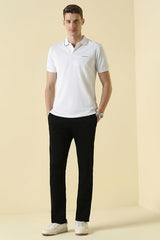 Men White Textured Polo Neck T-Shirt