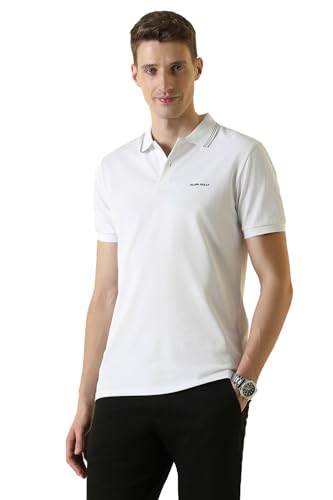 Men White Textured Polo Neck T-Shirt